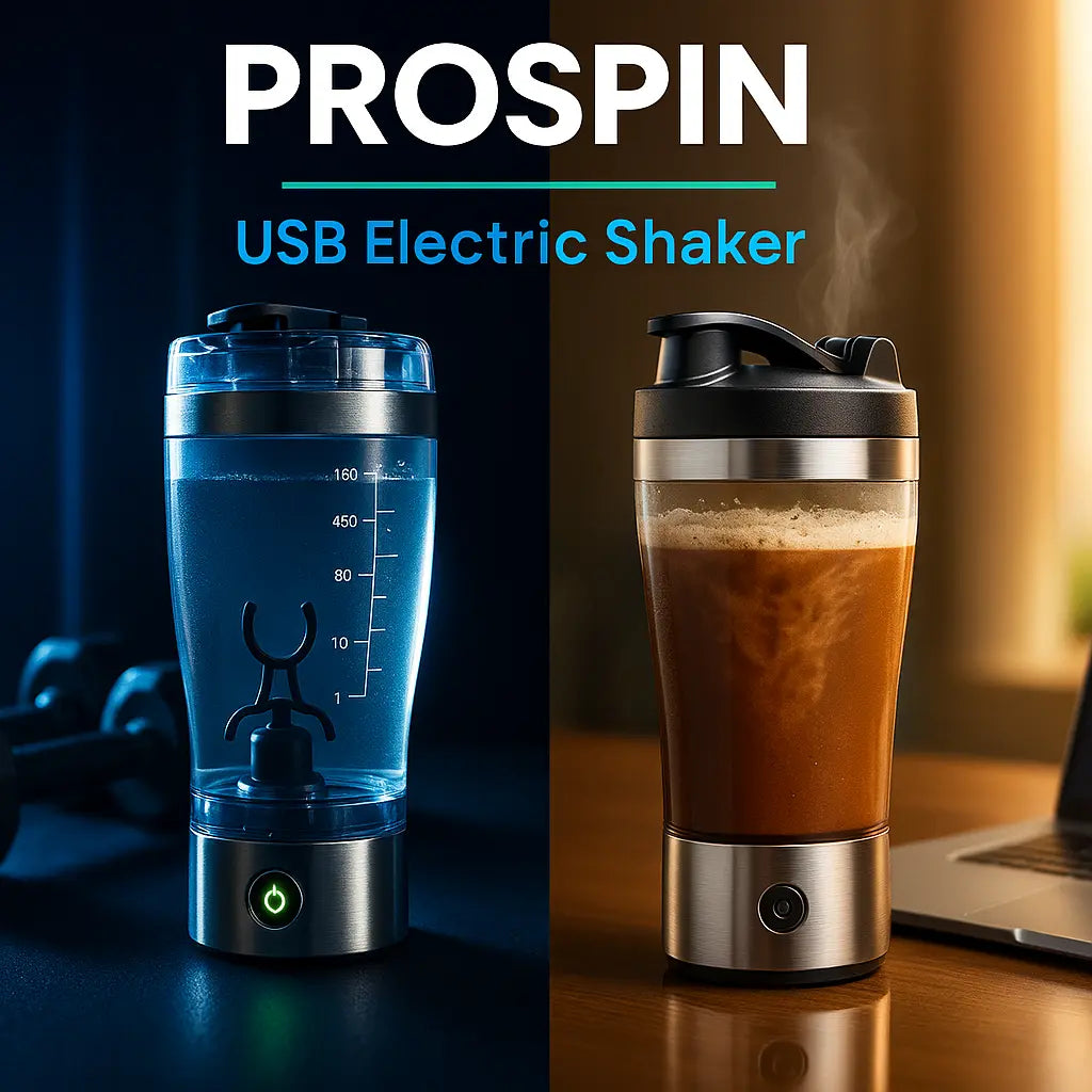 Electric Protein Shaker Cup - USB Rechargeable Blender Bottle for Smooth Mixing, Gym, Travel & Office | BPA-Free, 10-Second Stirring PROSPIN